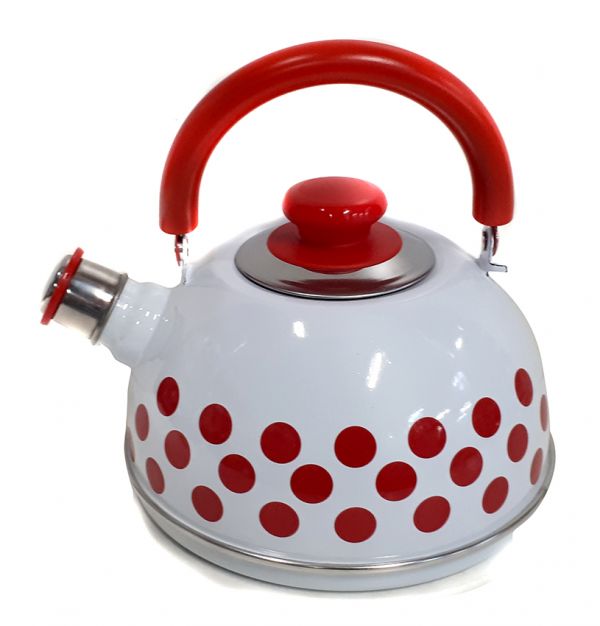 Kettle 2.5L TMM04/25/03/08/H13 with St. movable handle white "Red peas" (decor-stainless steel) (4)